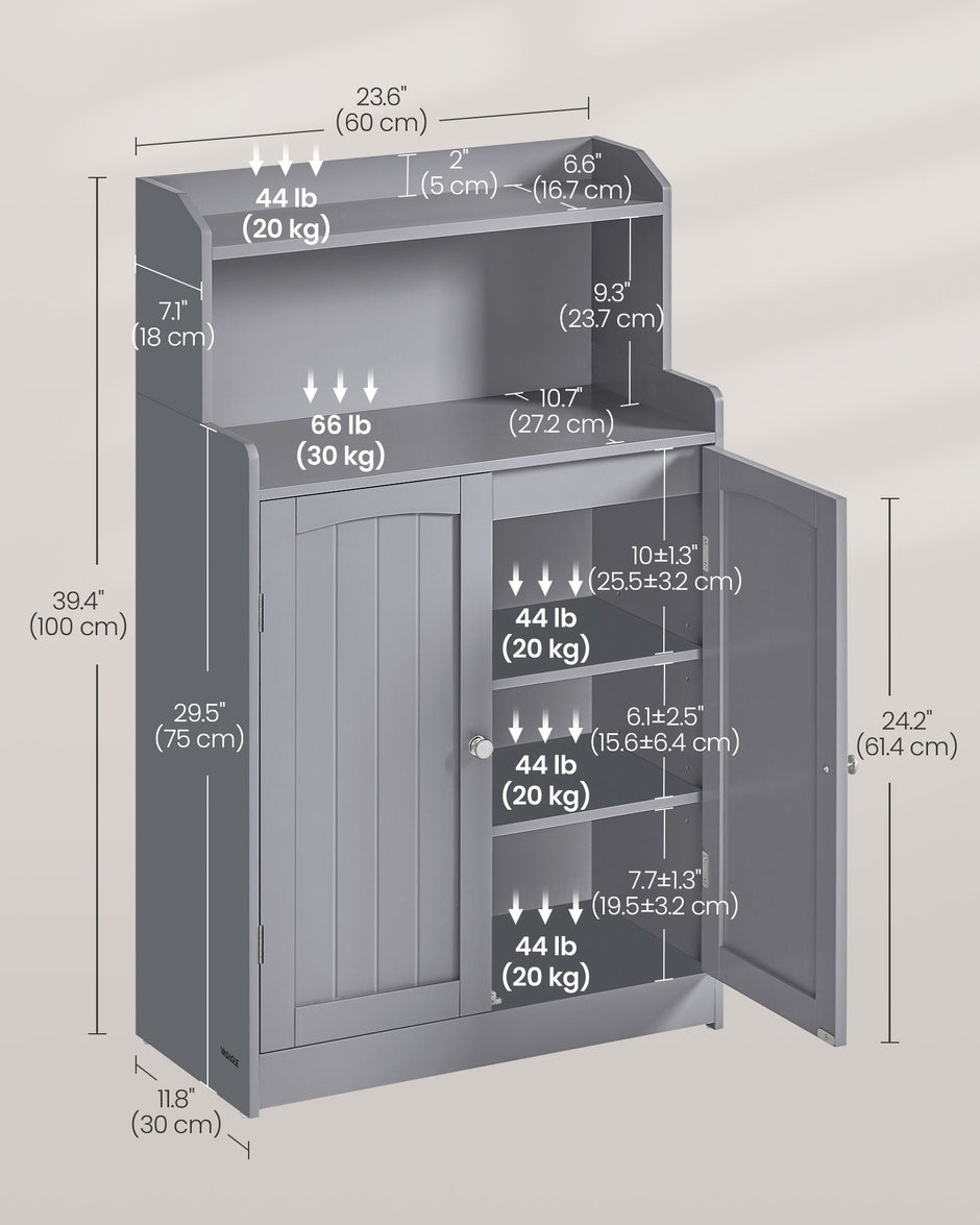 Bathroom Cabinet – Engineered Wood – Dove Grey – 2 Doors, 2 Adjustable Shelves