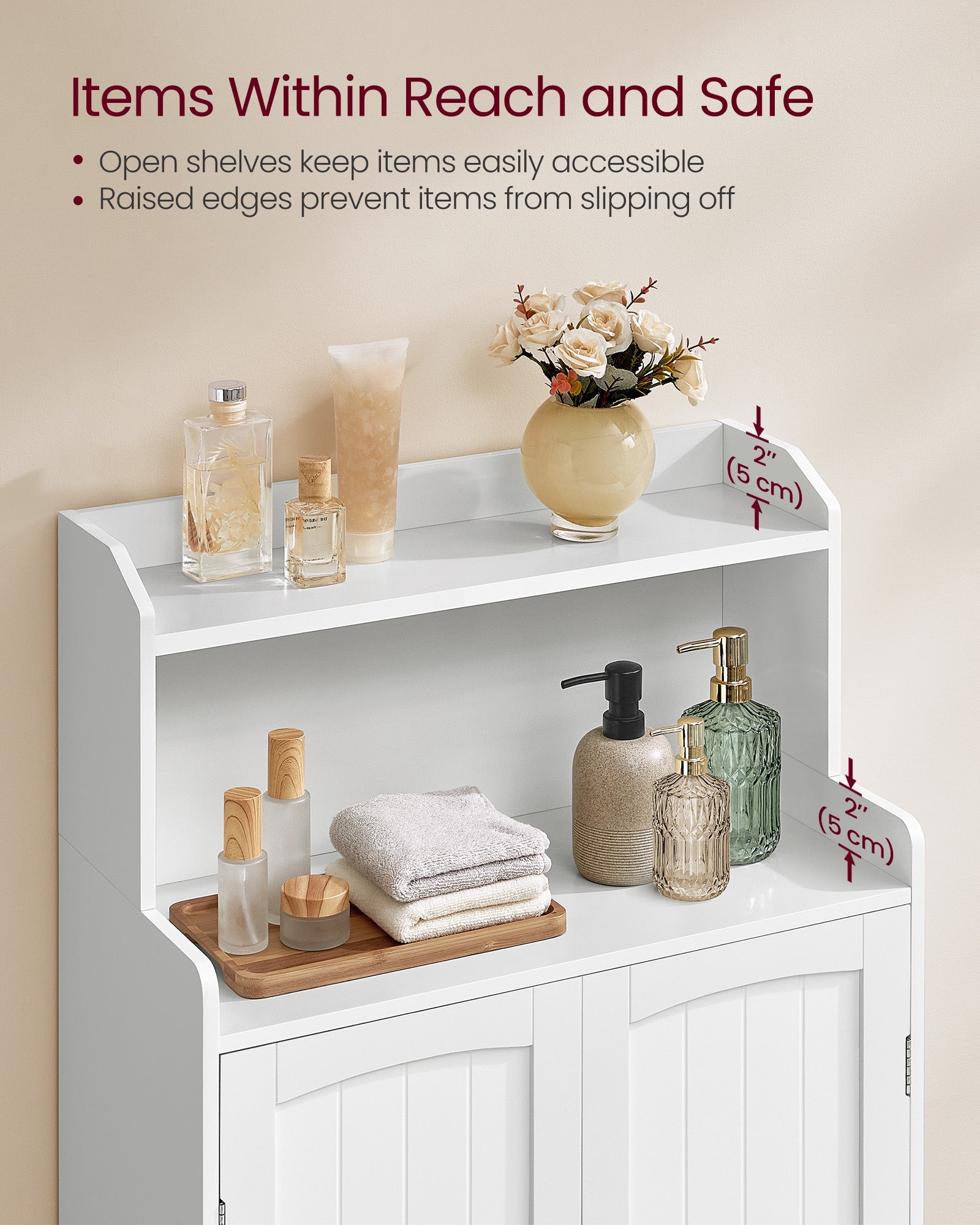 Bathroom Cabinet – Wood – Cloud White – 2-Door Design with Adjustable Shelves