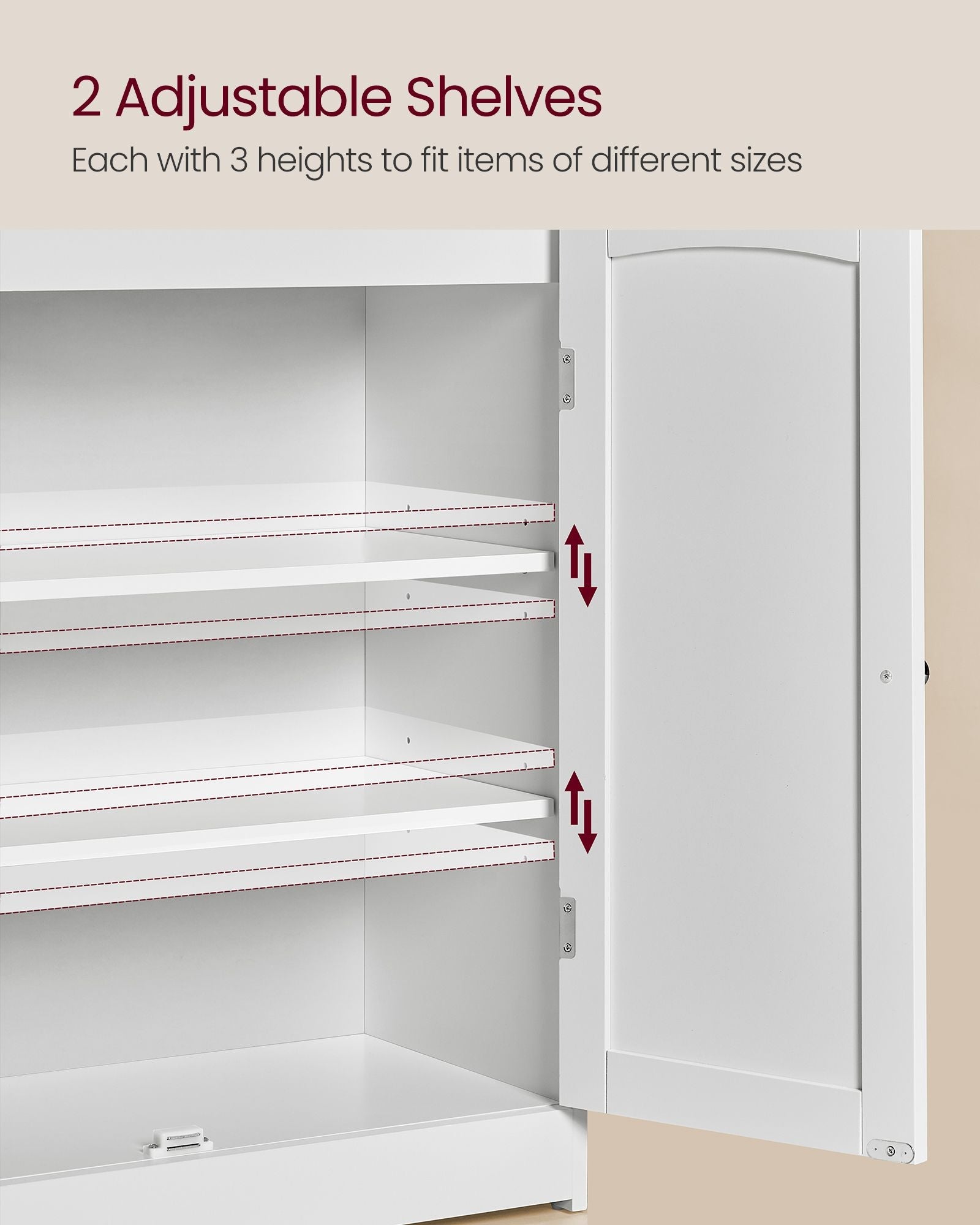 Bathroom Cabinet – Wood – Cloud White – 2-Door Design with Adjustable Shelves