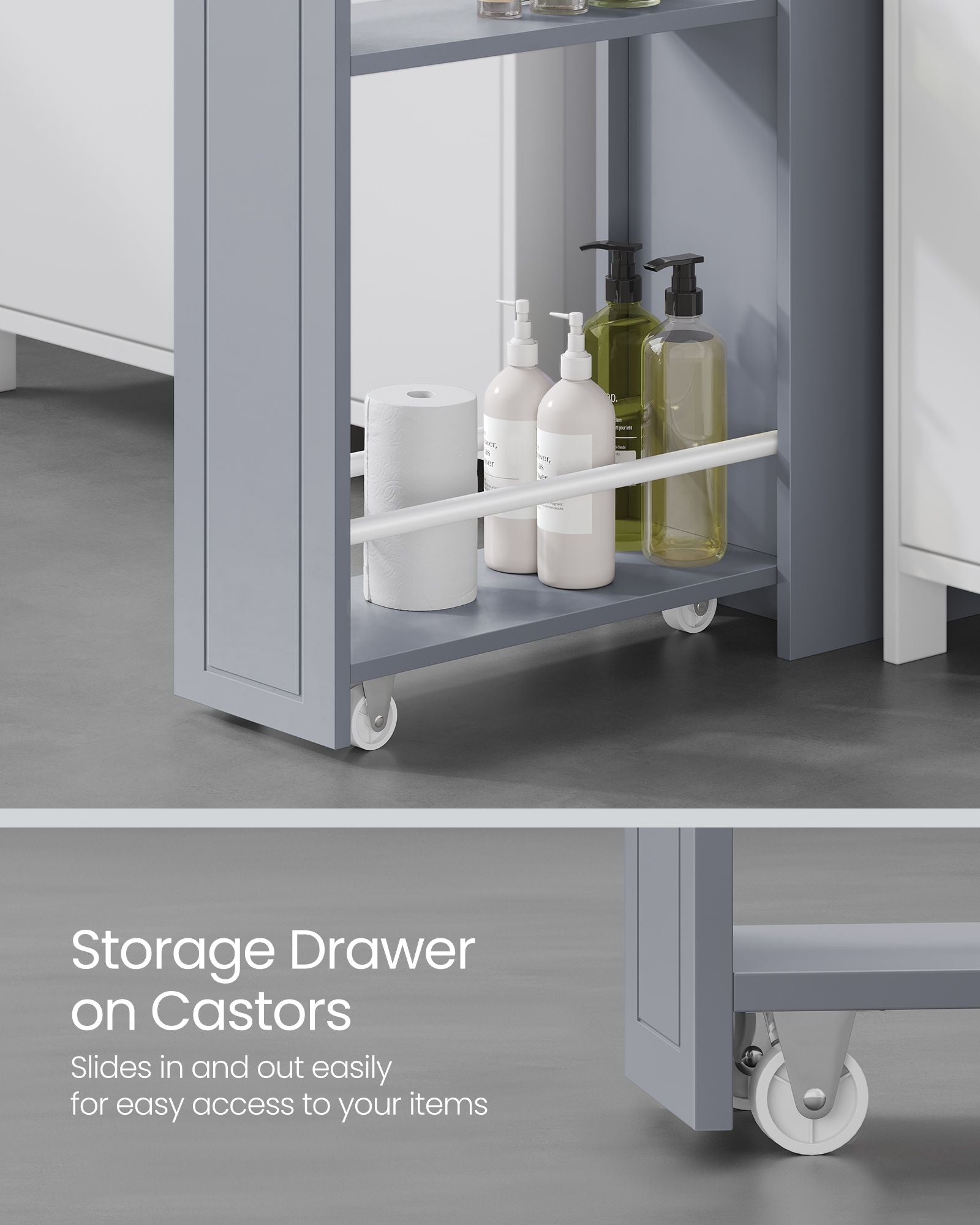 Freestanding Bathroom Cabinet – Wood – White – Slim Design with Slide Out Drawers