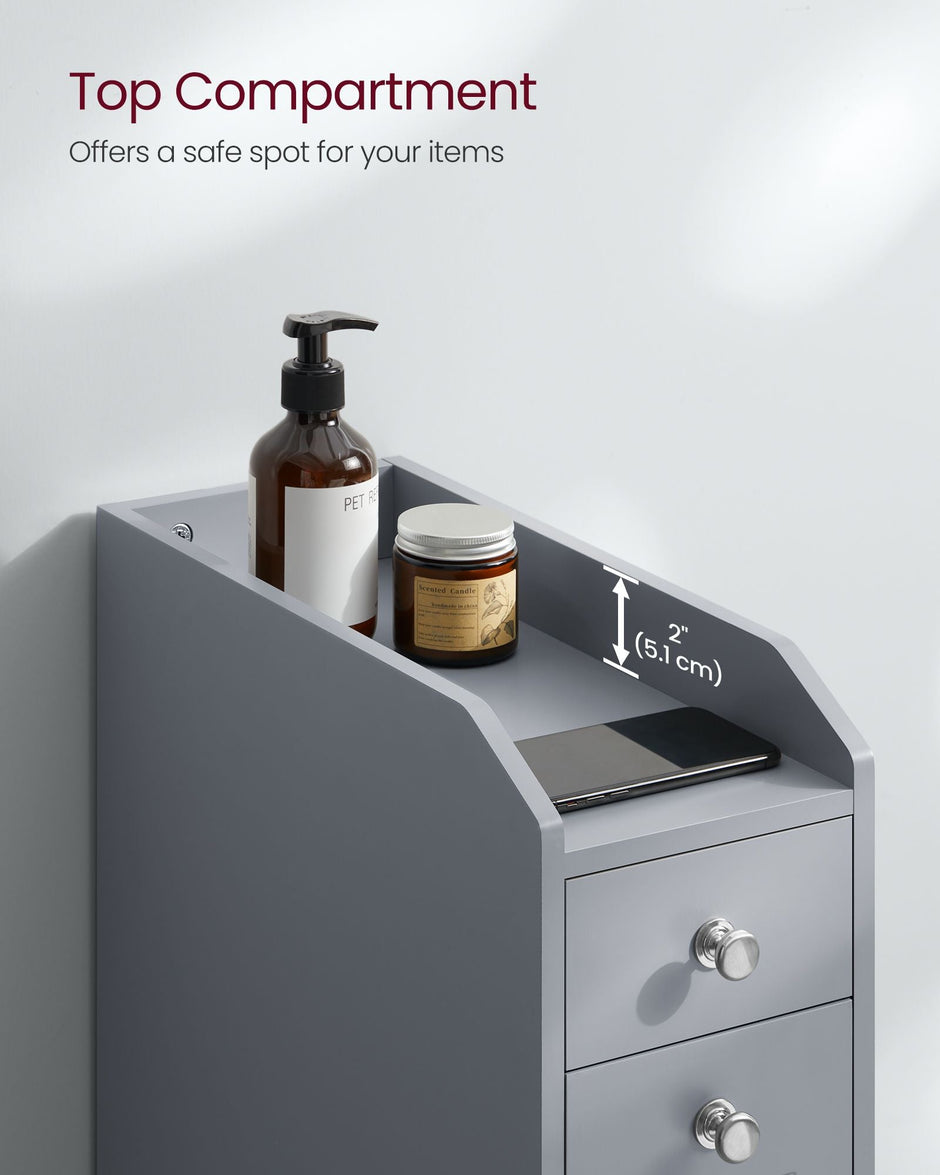 Freestanding Bathroom Cabinet – Wood – White – Slim Design with Slide Out Drawers