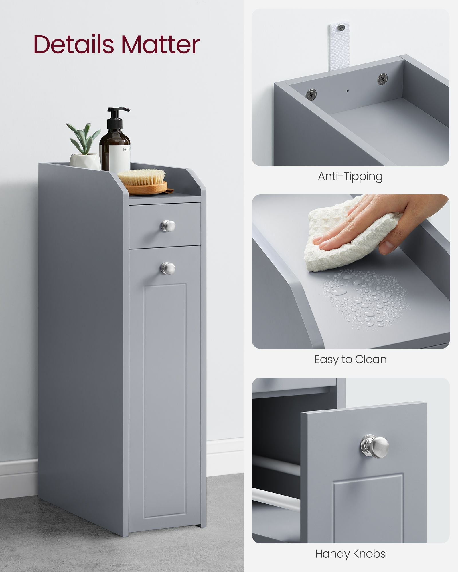 Freestanding Bathroom Cabinet – Wood – White – Slim Design with Slide Out Drawers
