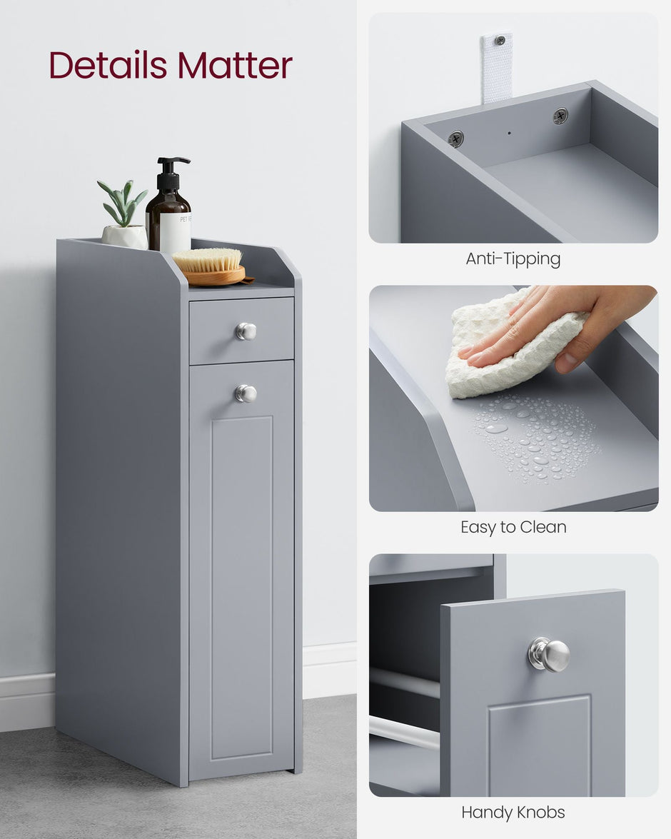 Freestanding Bathroom Cabinet – Wood – White – Slim Design with Slide Out Drawers