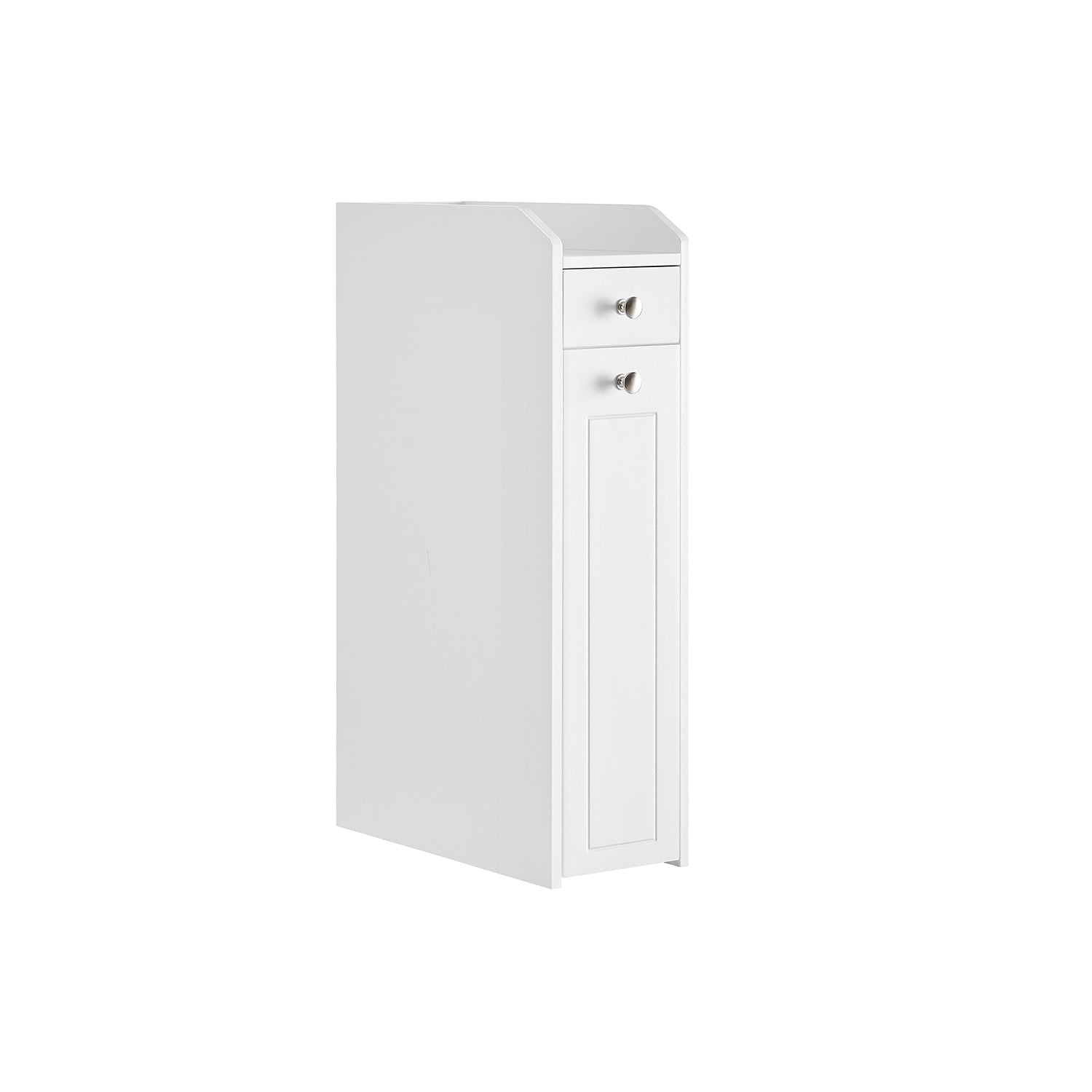 Slim Bathroom Storage Unit – Wood – White – Freestanding with Slide-Out Drawers for Small Spaces