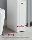 Slim Bathroom Storage Unit – Wood – White – Freestanding with Slide-Out Drawers for Small Spaces