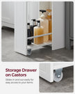 Slim Bathroom Storage Unit – Wood – White – Freestanding with Slide-Out Drawers for Small Spaces