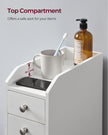 Slim Bathroom Storage Unit – Wood – White – Freestanding with Slide-Out Drawers for Small Spaces