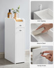 Slim Bathroom Storage Unit – Wood – White – Freestanding with Slide-Out Drawers for Small Spaces