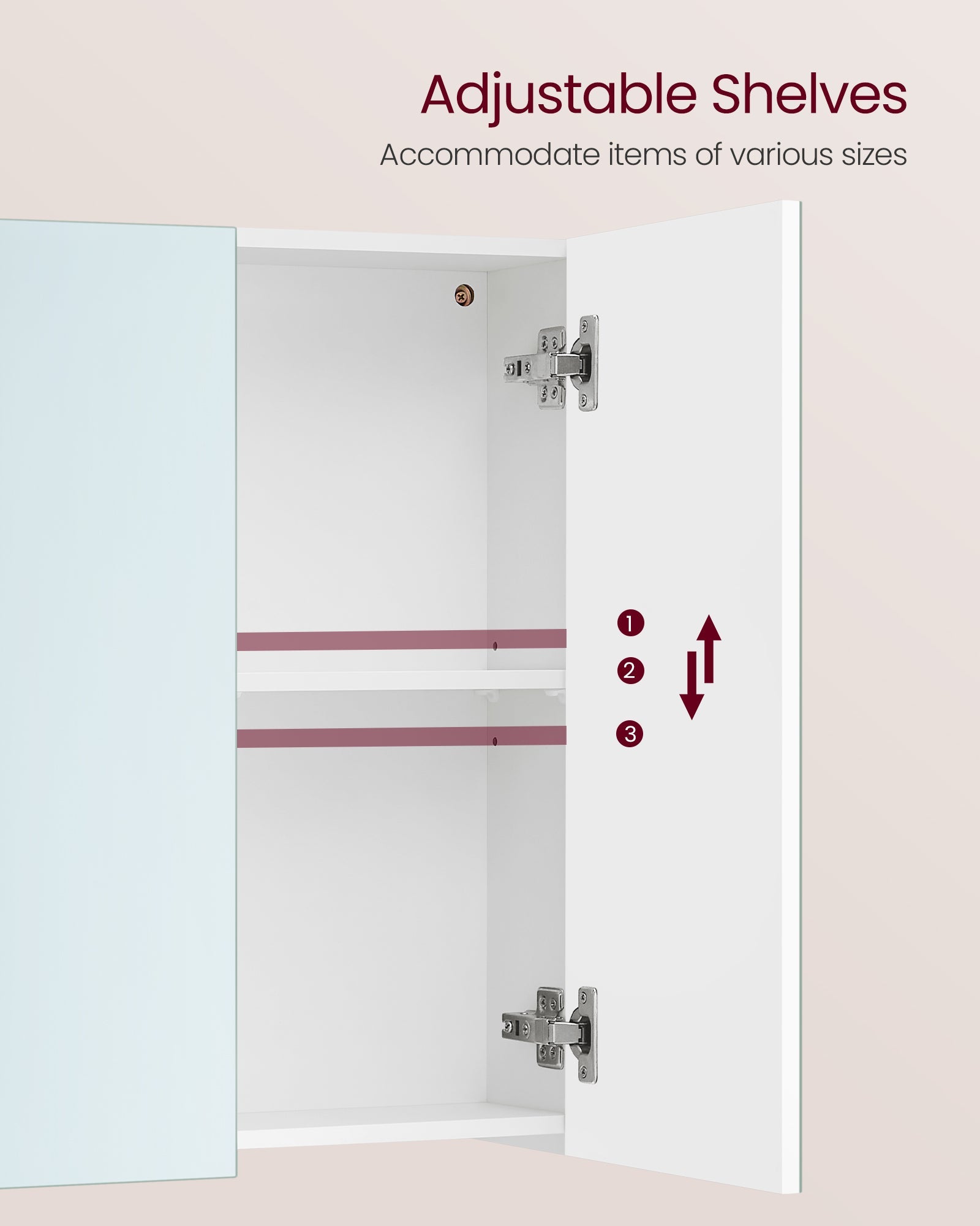Wall Cabinet – MDF – White – 3-Door with Mirror and Adjustable Shelf