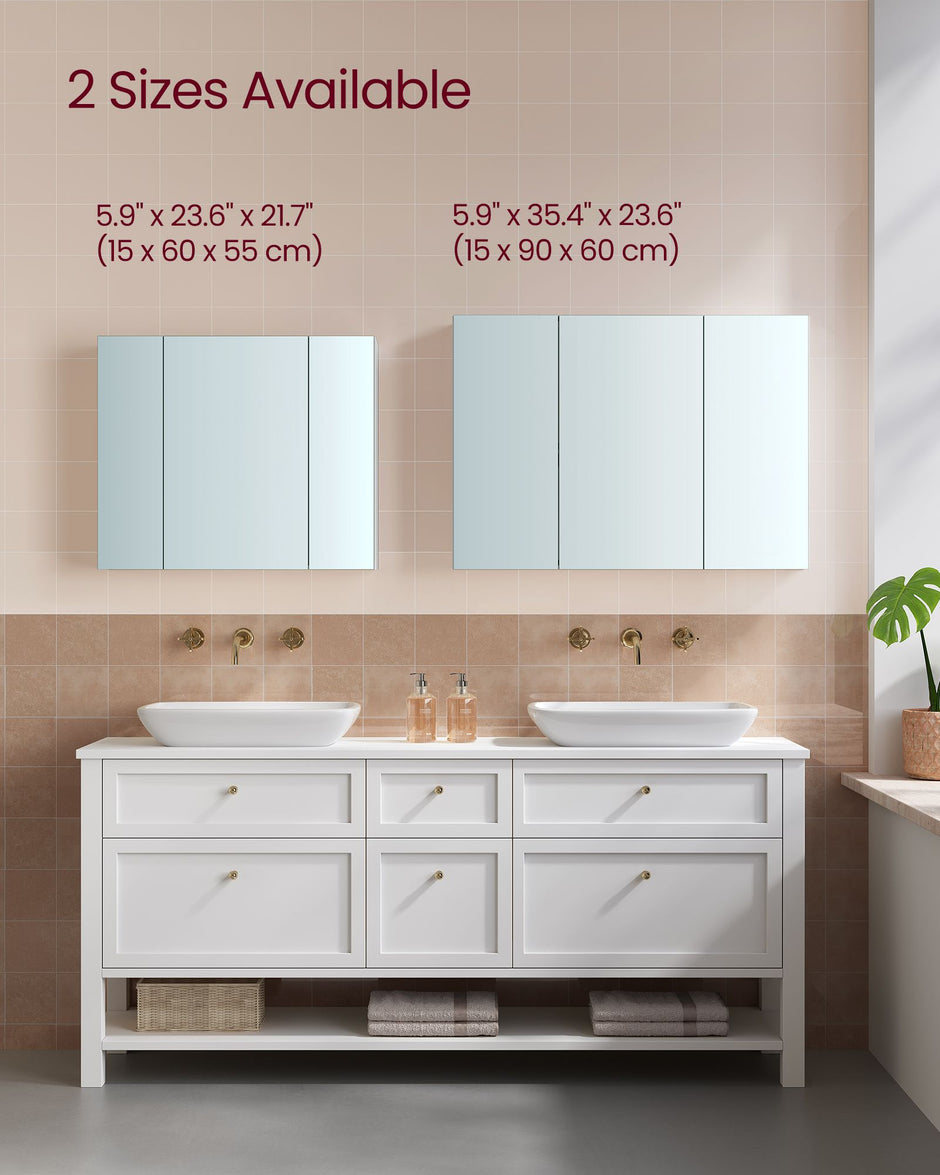 Wall Cabinet – MDF – White – 3-Door with Mirror and Adjustable Shelf