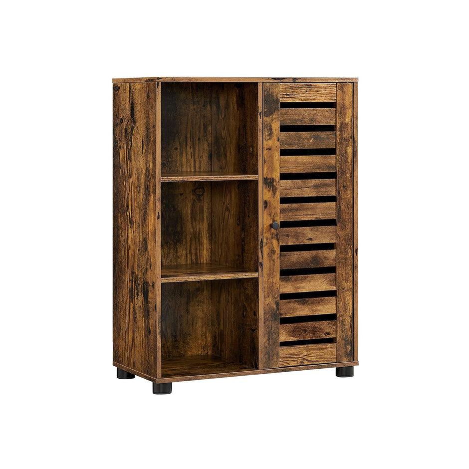 Floor Standing Cabinet – Wood – Rustic Brown – 3 Compartments and 2 Adjustable Shelves