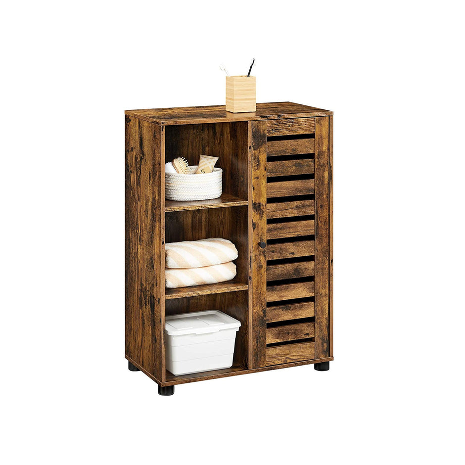Floor Standing Cabinet – Wood – Rustic Brown – 3 Compartments and 2 Adjustable Shelves