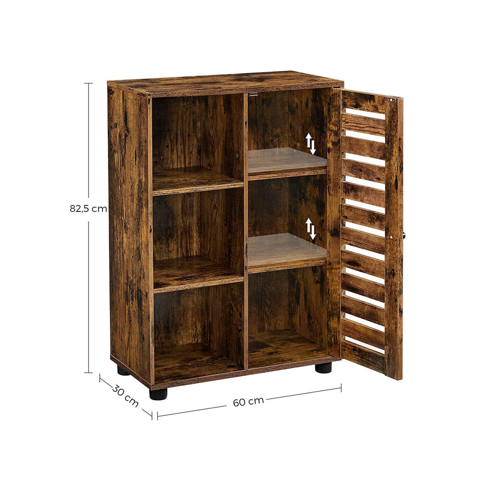 Floor Standing Cabinet – Wood – Rustic Brown – 3 Compartments and 2 Adjustable Shelves