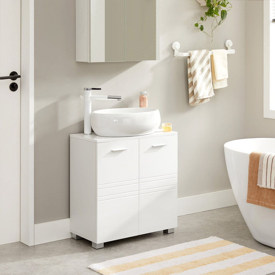 Under Sink Storage Cabinet – MDF – White – Adjustable Shelf and Two Doors