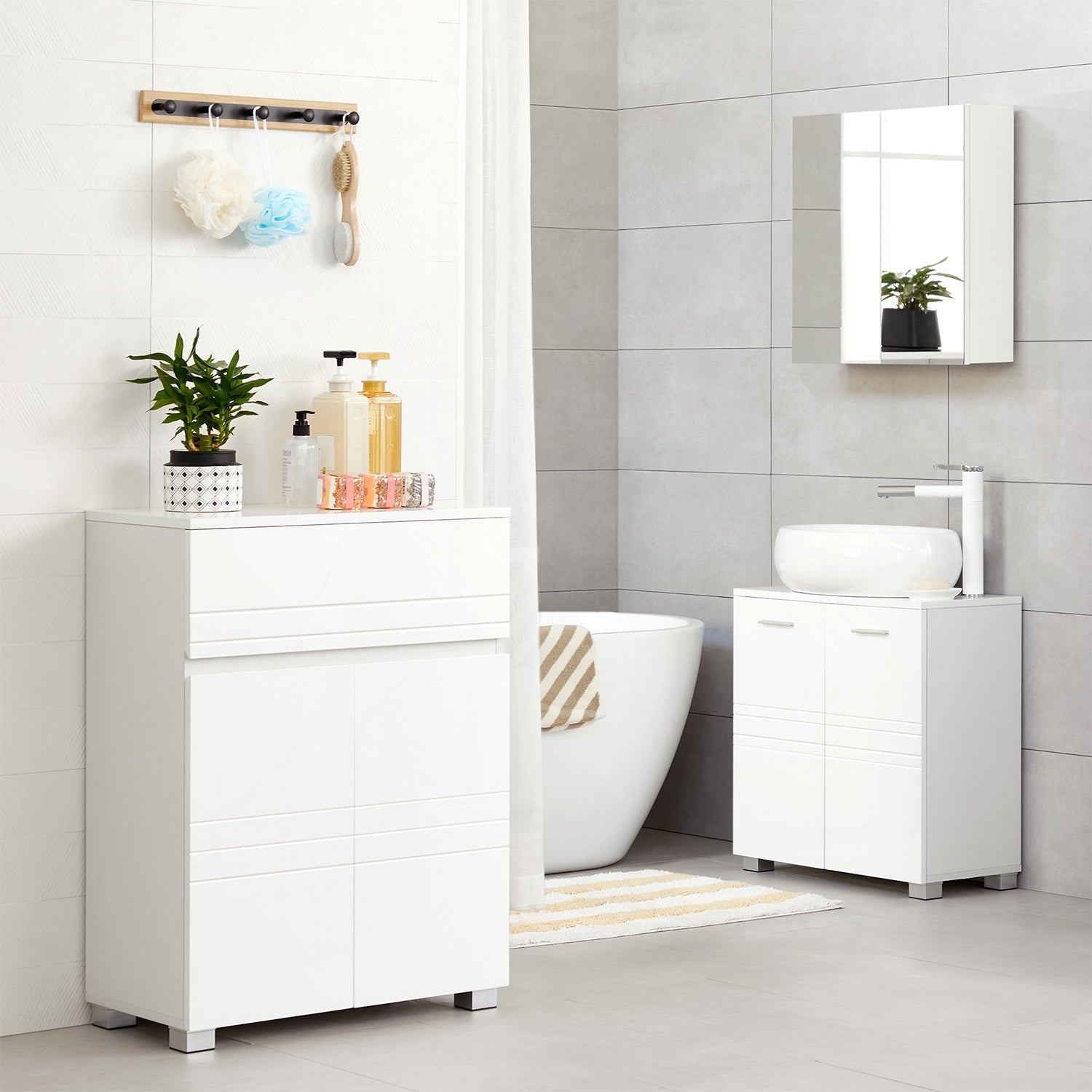 Under Sink Storage Cabinet – MDF – White – Adjustable Shelf and Two Doors