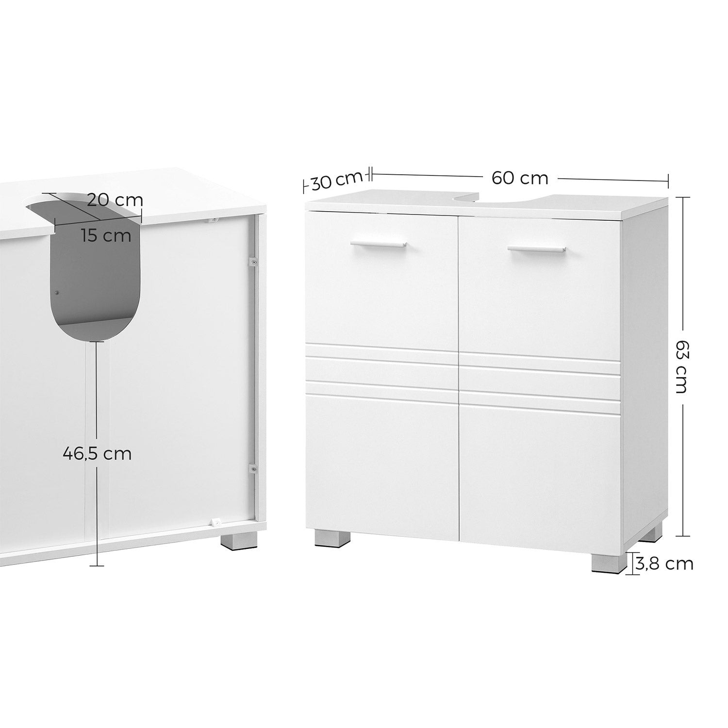 Under Sink Storage Cabinet – MDF – White – Adjustable Shelf and Two Doors