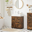 Under Sink Bathroom Cabinet – Wood – Rustic Brown – Adjustable Shelf and 2 Louvred Doors