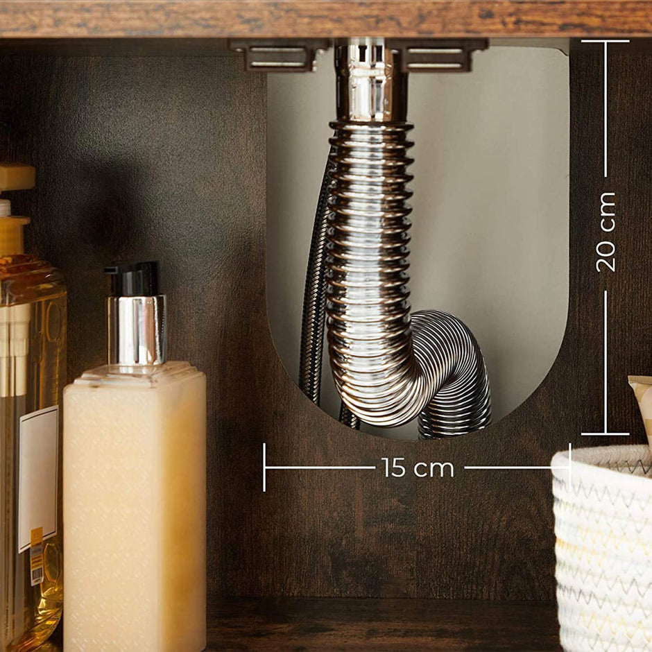 Under Sink Bathroom Cabinet – Wood – Rustic Brown – Adjustable Shelf and 2 Louvred Doors