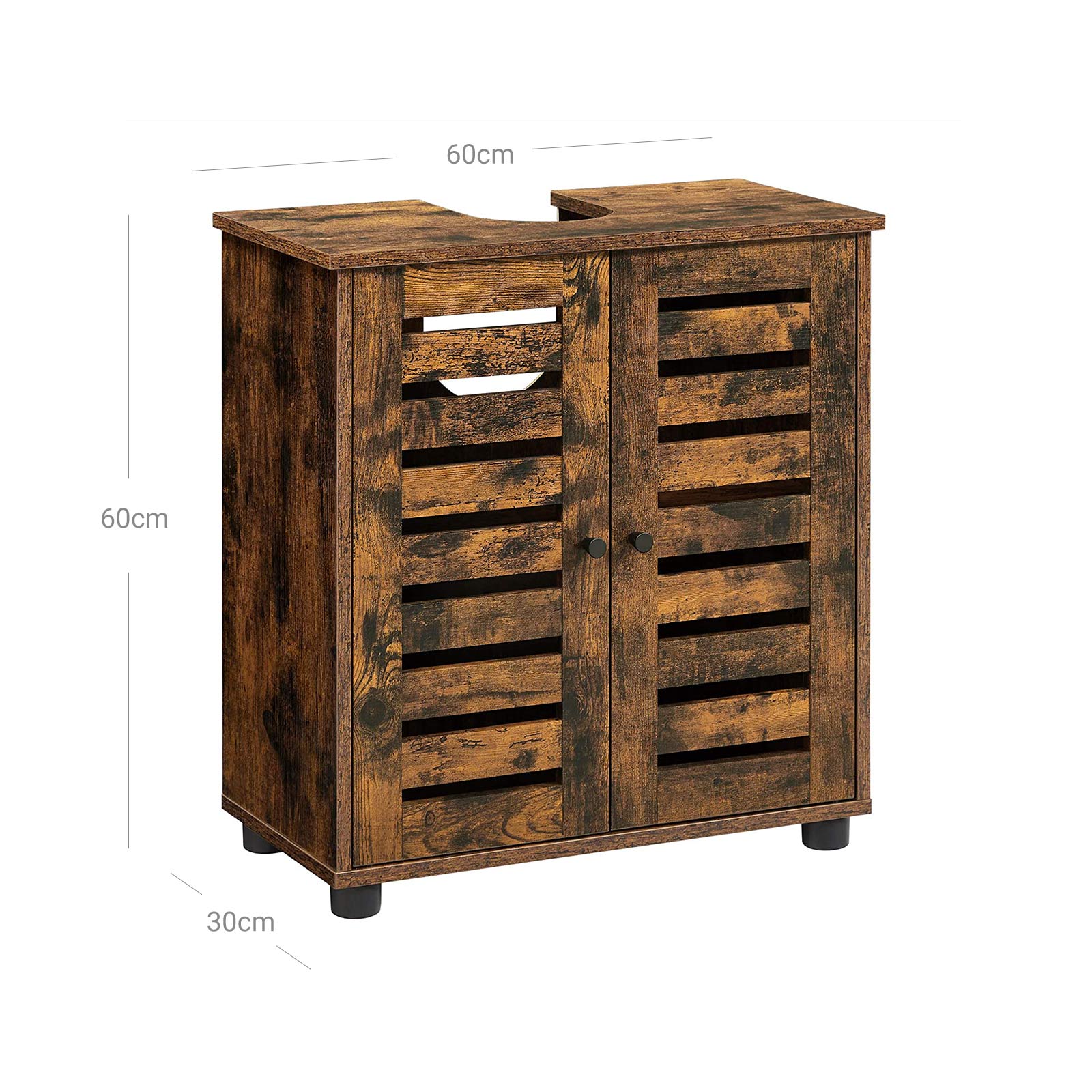 Under Sink Bathroom Cabinet – Wood – Rustic Brown – Adjustable Shelf and 2 Louvred Doors