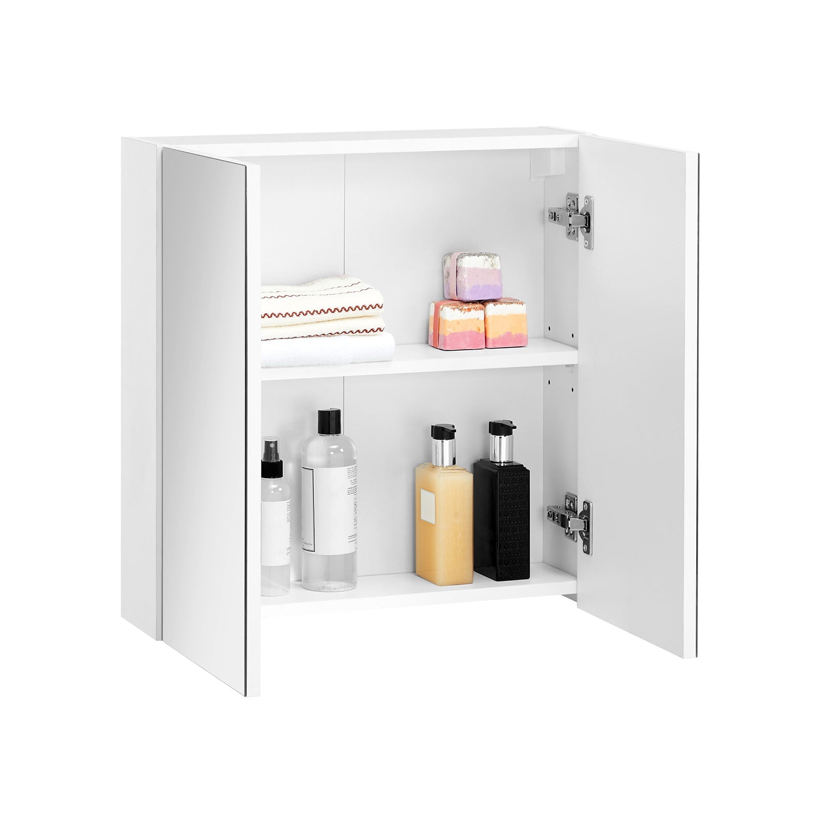 Wall-Mounted Bathroom Cabinet – Wood – White – Adjustable Shelf with Mirror and Dual Doors