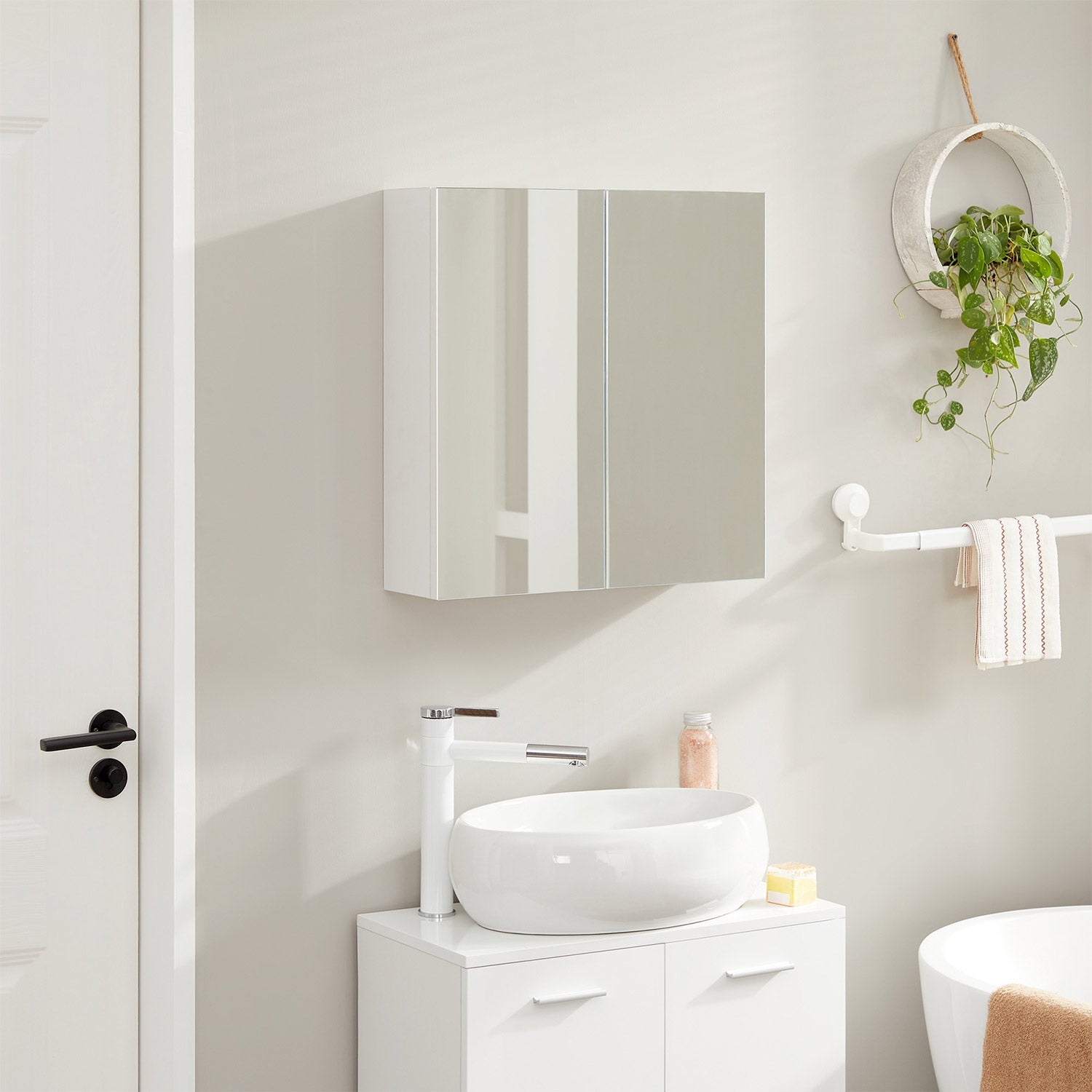 Wall-Mounted Bathroom Cabinet – Wood – White – Adjustable Shelf with Mirror and Dual Doors