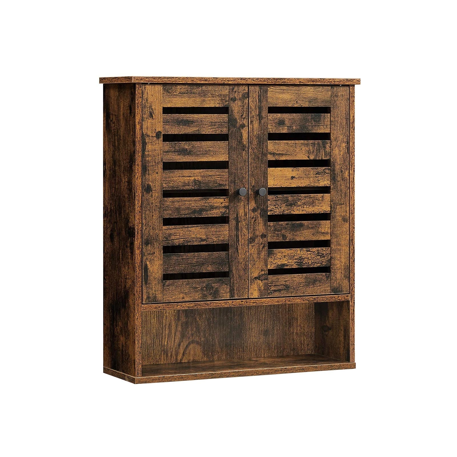 Wall-Mounted Storage Cabinet – Wood – Rustic Brown – Adjustable Shelf and Double Shutter Doors