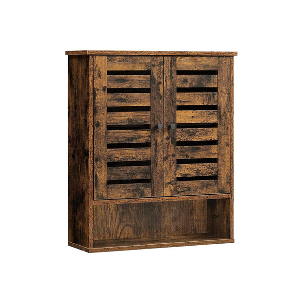 Wall-Mounted Storage Cabinet – Wood – Rustic Brown – Adjustable Shelf and Double Shutter Doors