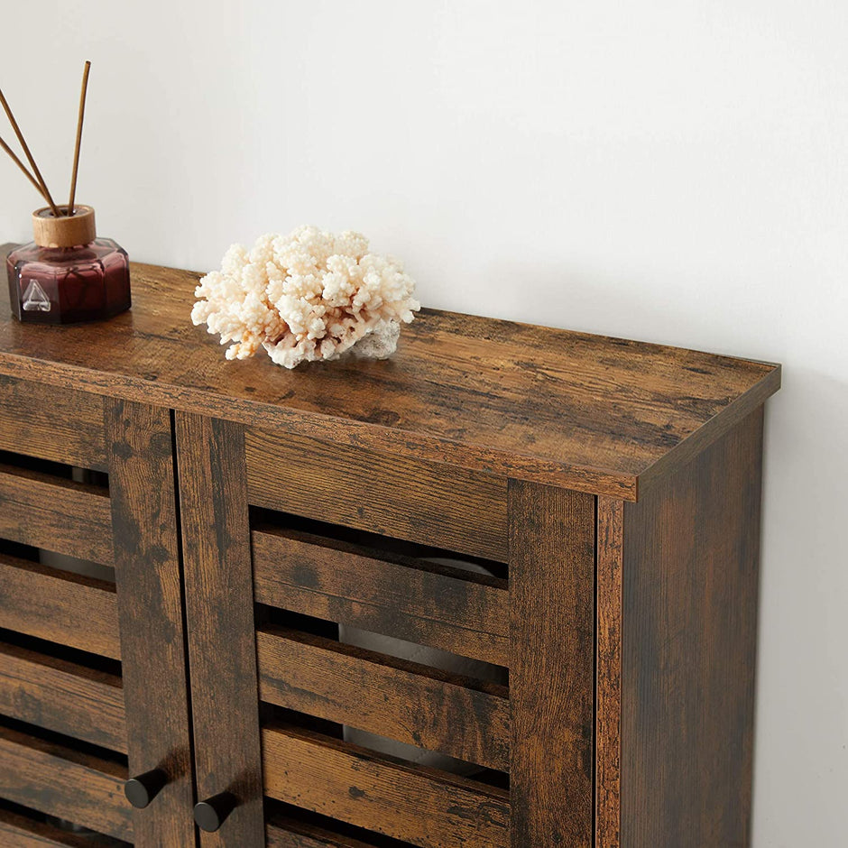 Wall-Mounted Storage Cabinet – Wood – Rustic Brown – Adjustable Shelf and Double Shutter Doors