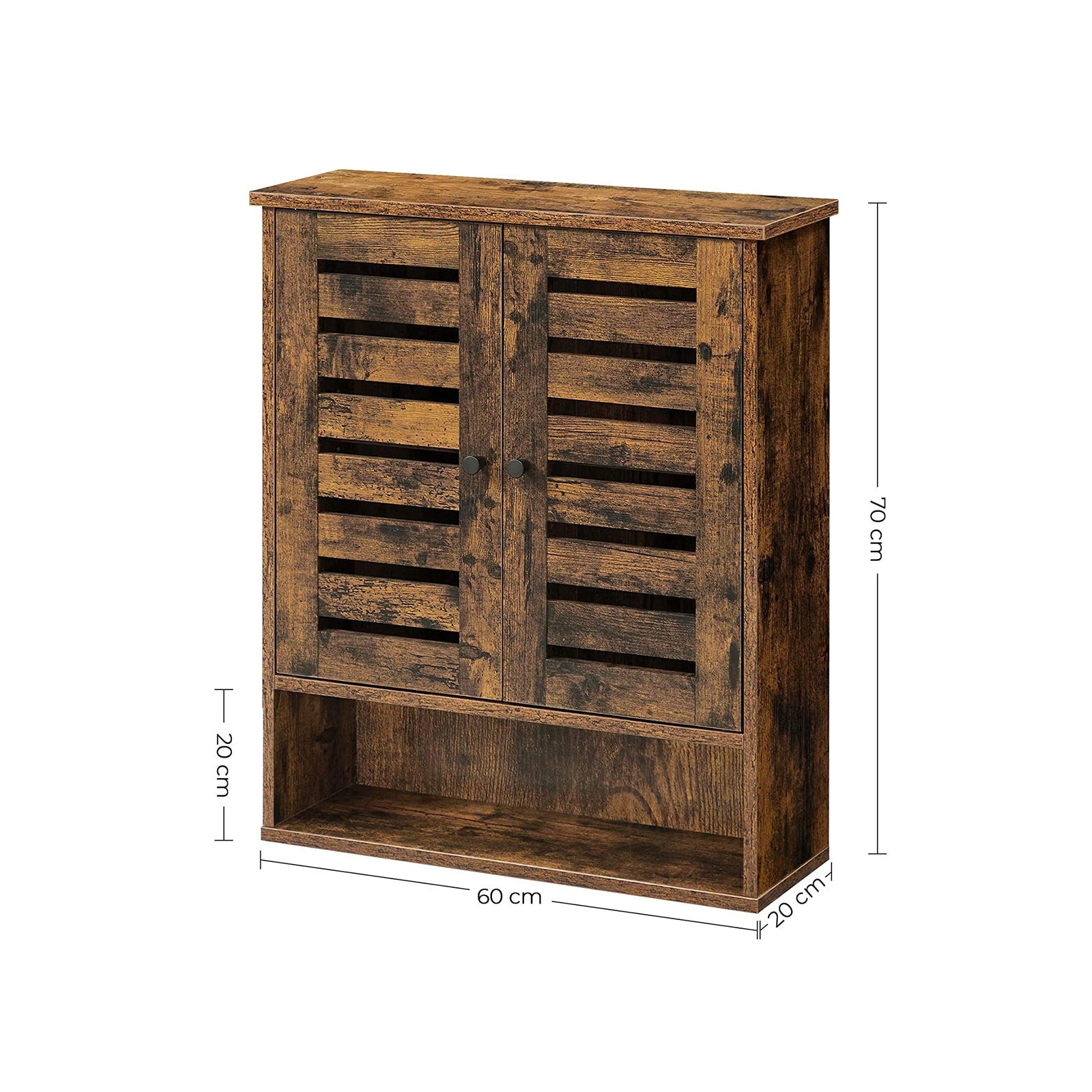 Wall-Mounted Storage Cabinet – Wood – Rustic Brown – Adjustable Shelf and Double Shutter Doors