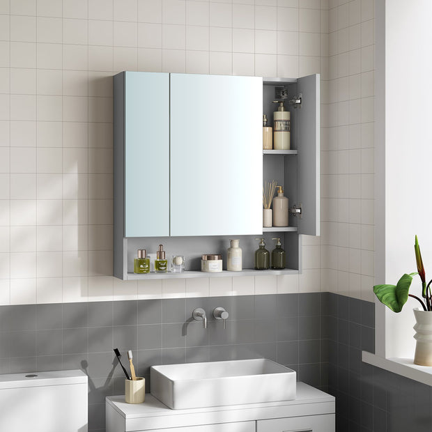 Bathroom Mirror Cabinet – MDF – Dove Grey – Wall-Mounted with Adjustable Shelves