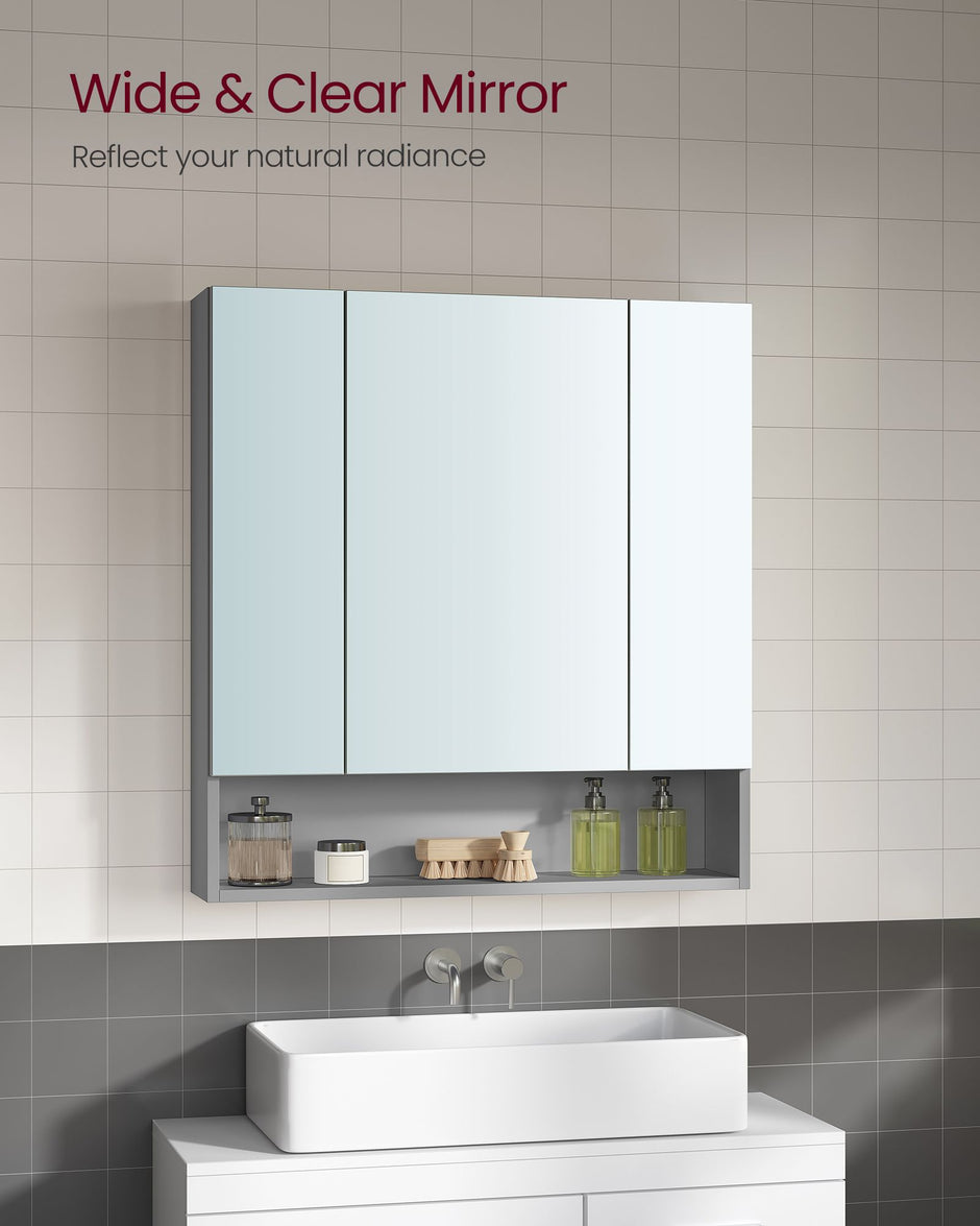 Bathroom Mirror Cabinet – MDF – Dove Grey – Wall-Mounted with Adjustable Shelves