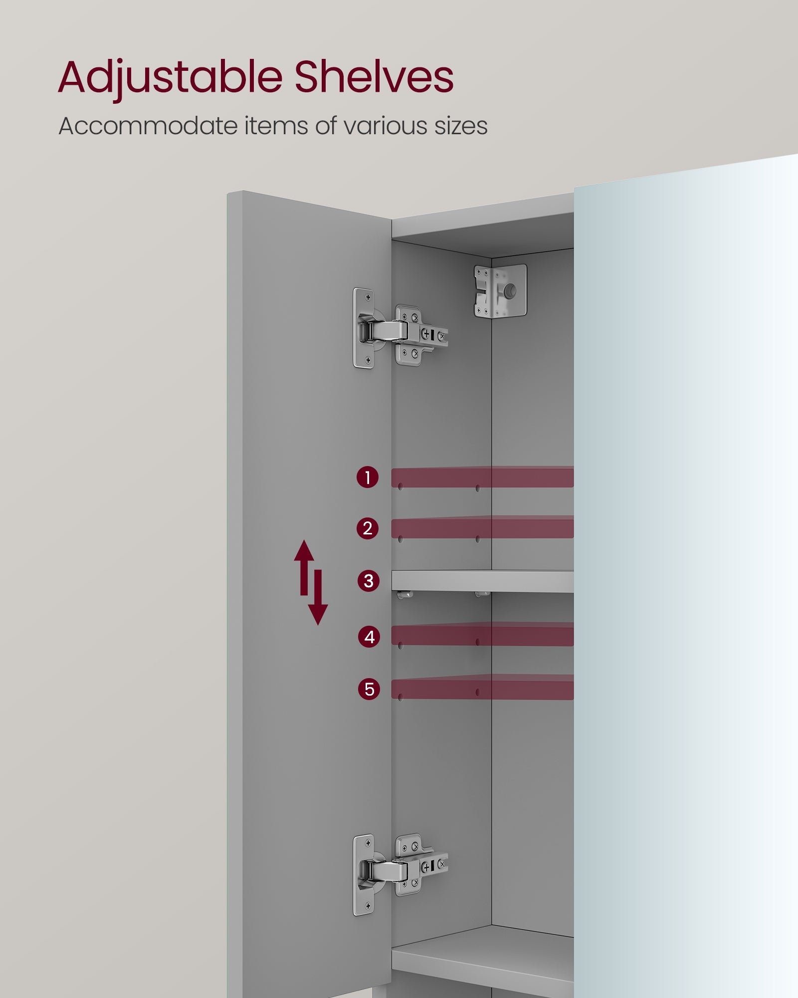Bathroom Mirror Cabinet – MDF – Dove Grey – Wall-Mounted with Adjustable Shelves