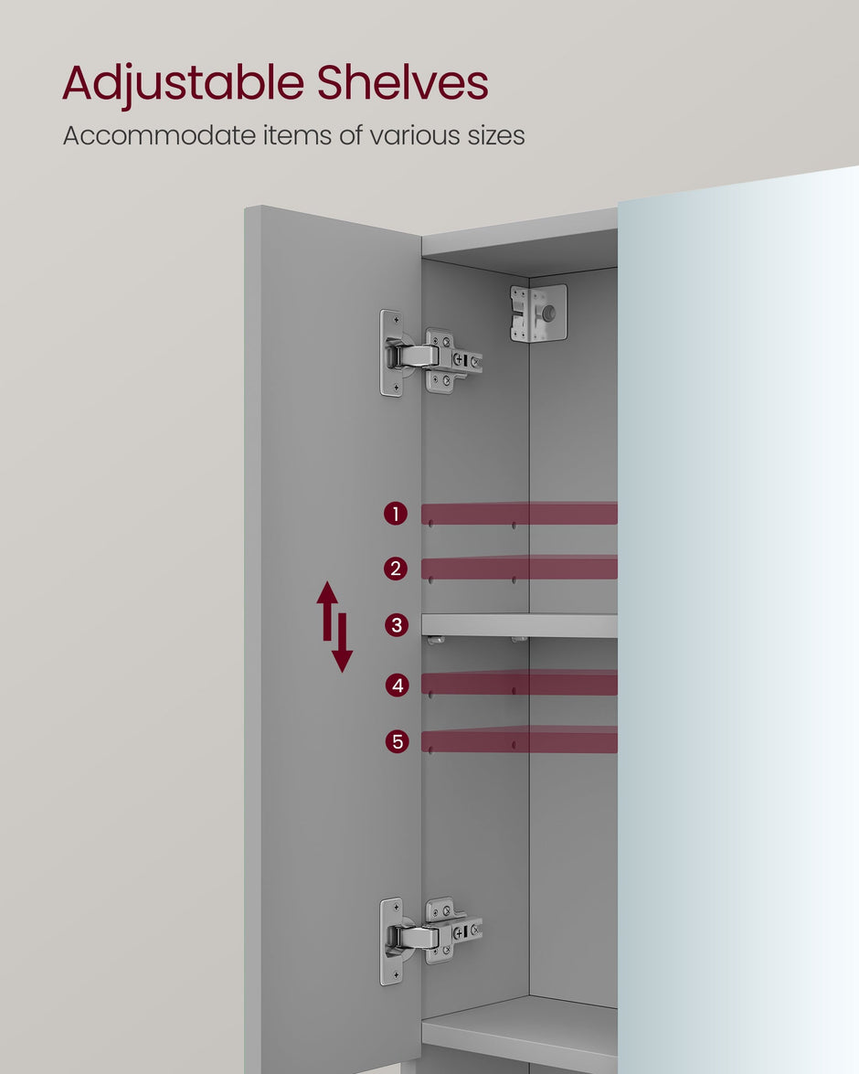 Bathroom Mirror Cabinet – MDF – Dove Grey – Wall-Mounted with Adjustable Shelves