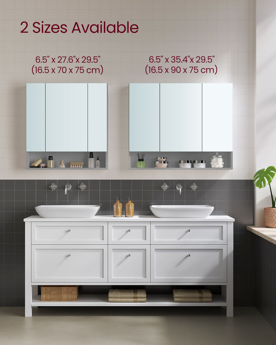 Bathroom Mirror Cabinet – MDF – Dove Grey – Wall-Mounted with Adjustable Shelves