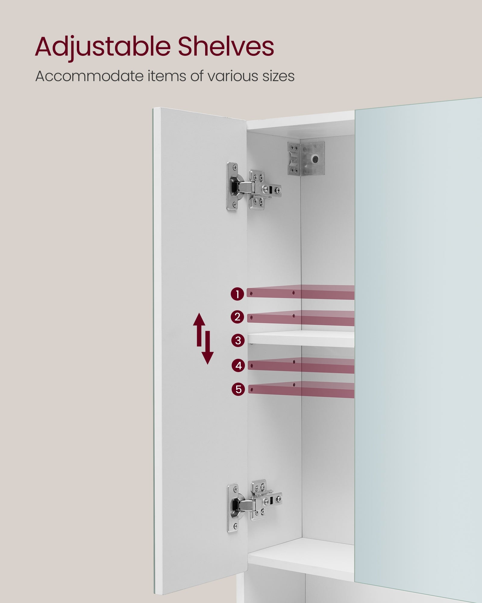 Bathroom Mirror Cabinet – Wood – Cloud White – Adjustable Shelves with Open Compartment