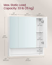 Bathroom Mirror Cabinet – Wood – Cloud White – Adjustable Shelves with Open Compartment
