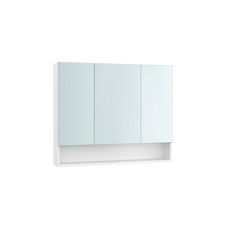 Bathroom Mirror Cabinet – Wood – Cloud White – Adjustable Shelves, Open Compartment