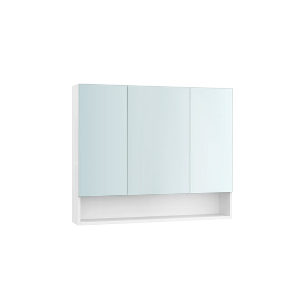 Bathroom Mirror Cabinet – Wood – Cloud White – Adjustable Shelves, Open Compartment