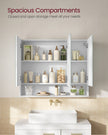 Bathroom Mirror Cabinet – Wood – Cloud White – Adjustable Shelves, Open Compartment