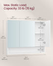 Bathroom Mirror Cabinet – Wood – Cloud White – Adjustable Shelves, Open Compartment