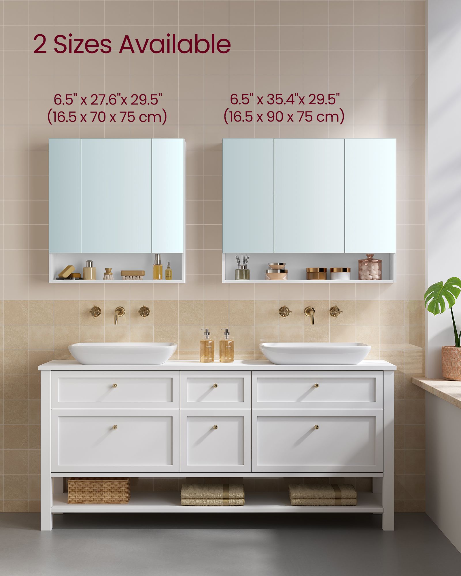 Bathroom Mirror Cabinet – Wood – Cloud White – Adjustable Shelves, Open Compartment