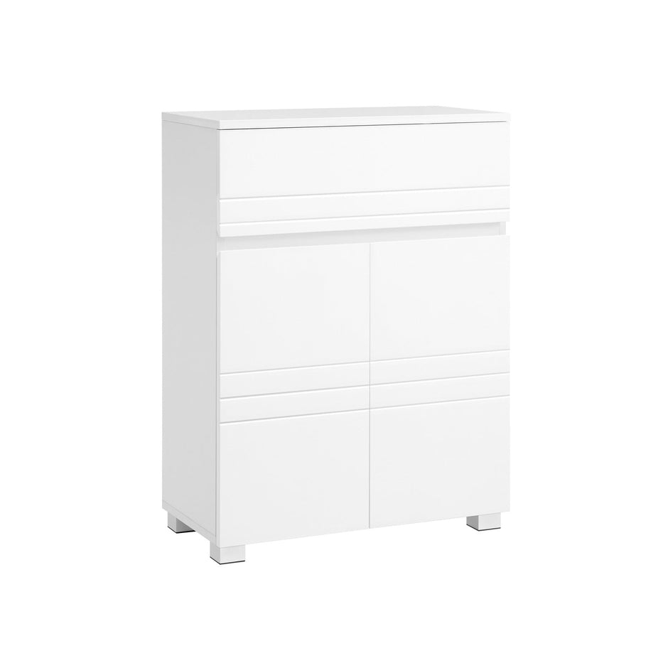 Bathroom Cabinet – Wood – White – Drawer and Adjustable Shelf