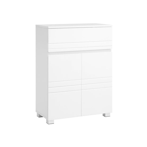 Bathroom Cabinet – Wood – White – Drawer and Adjustable Shelf