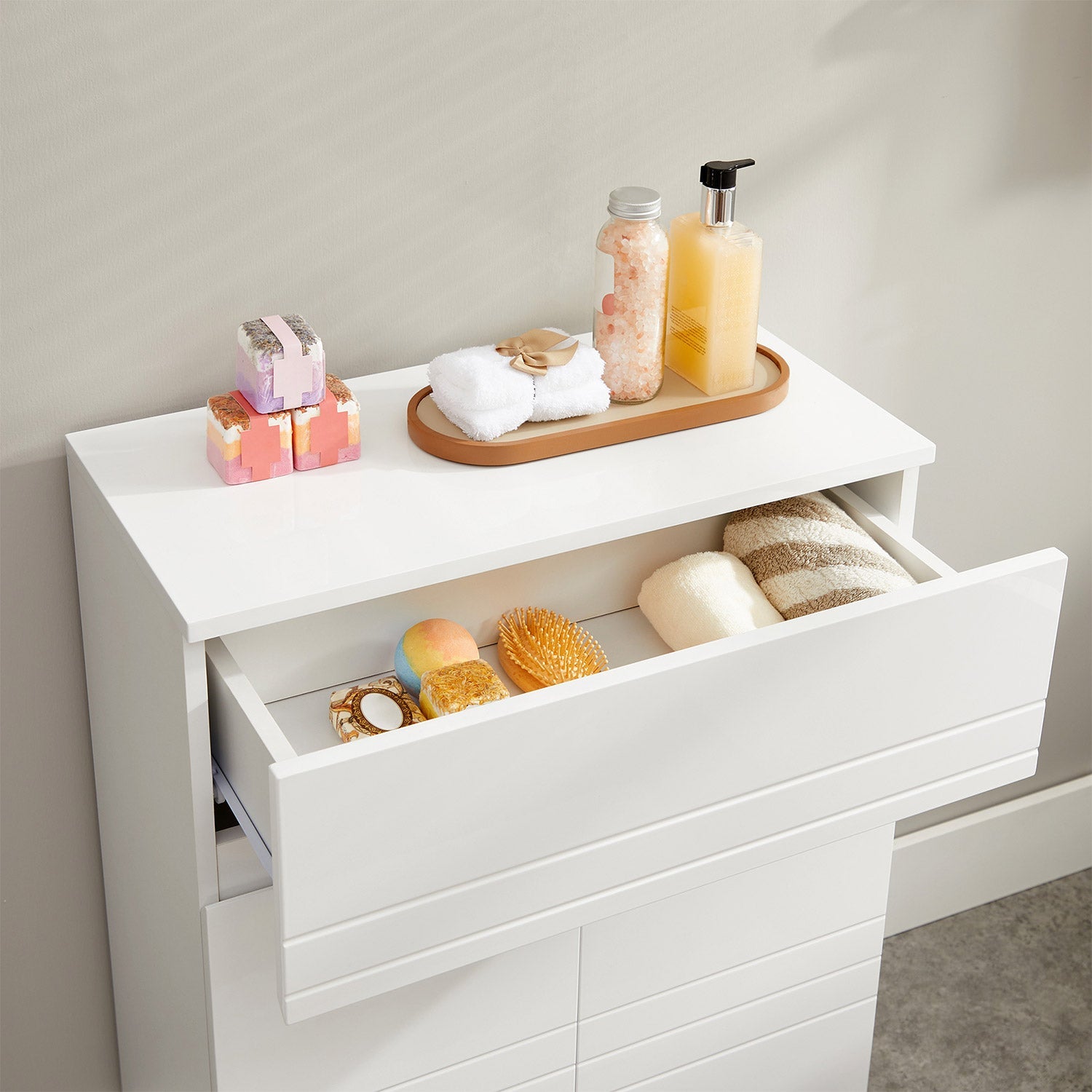 Bathroom Cabinet – Wood – White – Drawer and Adjustable Shelf
