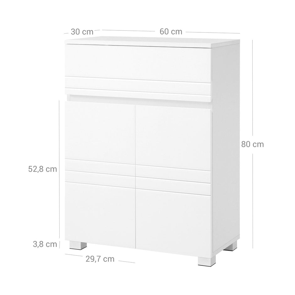 Bathroom Cabinet – Wood – White – Drawer and Adjustable Shelf