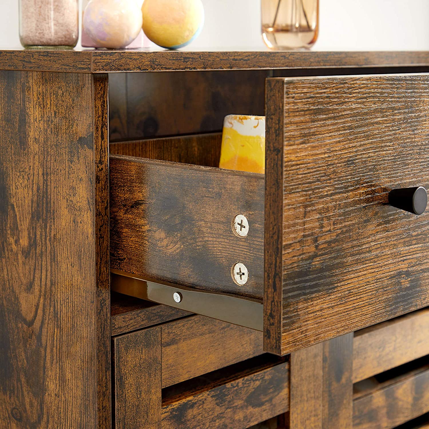 Free Standing Bathroom Storage Cabinet – Wood – Rustic Brown – Adjustable Shelf and Drawer