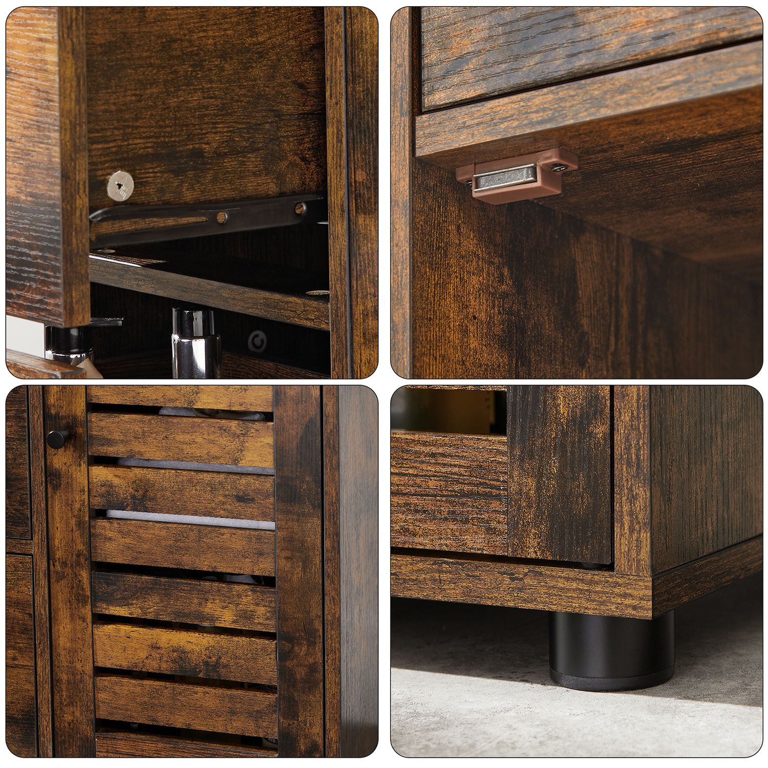 Bathroom Floor Cabinet – Wooden – Rustic Brown – 3 Drawers, Single Door with 2 Adjustable Shelves