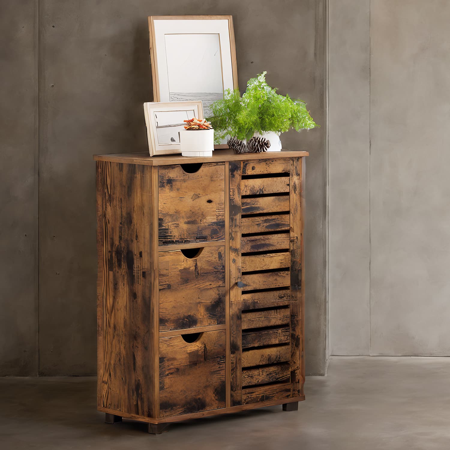 Bathroom Storage Cabinet – Wooden – Rustic Brown – Adjustable Shelving and Drawers