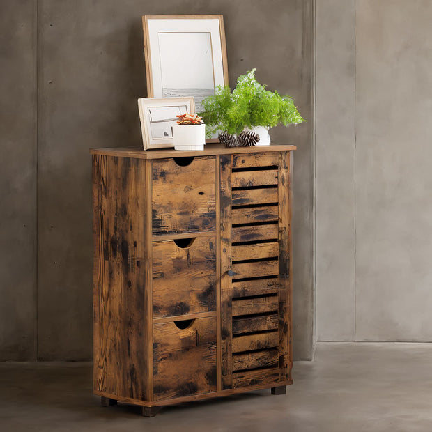 Bathroom Storage Cabinet – Wooden – Rustic Brown – Adjustable Shelving and Drawers