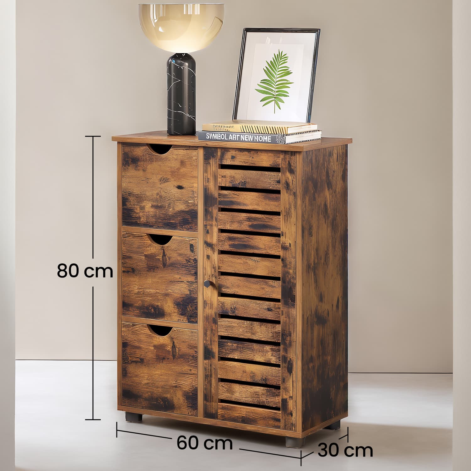 Bathroom Storage Cabinet – Wooden – Rustic Brown – Adjustable Shelving and Drawers